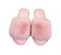 ZHER-LU Pantuflas mullidas y esponjosas para mujer, de verano, coloridas de plumas sintéticas, puntera abierta, sandalias sin cordones, Pink, X-Large