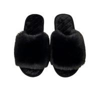 ZHER-LU Pantuflas mullidas y esponjosas para mujer, de verano, coloridas de plumas sintéticas, puntera abierta, sandalias sin cordones, Negro, X-Large