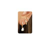 ZHESHY 3 Pares Pendientes Plata 925/Oro Set Mujer 14K Oro Plata Aros Pequeños Pendientes de Botón Colgantes Zirconia Hipoalergénicos Pendientes Dorados para Múltiples Piercings Mujeres Chicas