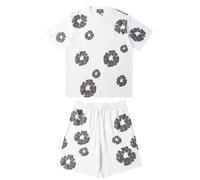 ZHGPUFF Denim Tears Traje Estampado de Verano para Hombre,Conjunto de Camiseta y pantalón Corto para Hombre,Marca de Moda Chaqueta de Traje Estampado de Espuma para Hombre y Mujer(Bianco,L)