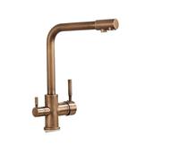 ZHGUIMING Grifo de cocina de latón cromado con doble manija for agua pura, agua potable caliente y fría, filtro de 3 vías(Antique brass)