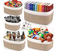 ZHHGOO 5 Piezas Cestas Almacenaje de Cuerda de Algodón,Cesta Bebe Organizadoras,Juego de Cajas de almacenaje para Organización y Almacenaje Para Dormitorio,Baño,Armario,Juguetes,Maquillaje