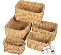 ZHHGOO 5 Piezas Cestas Almacenaje de Cuerda de Papel,Apilables Cesta Organizadoras,Juego de Cajas de almacenaje para Organización y Almacenaje Para Dormitorio,Armario,Juguetes,Maquillaje