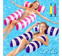 ZHHGOO Colchoneta Piscina Adultos,2 Pcs Piscina Agua Colchonetas,4 en 1 Hamaca Inflable Piscina con 2 Bomba de Aire,Tumbona Piscina Flotador de Agua Portátil para Piscina, Playa
