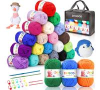 ZHHGOO Hilo para Tejer a Crochet,24 Colores,Ovillos de Lana Acrílica con 2 Ganchos de Ganchillo y Bolsa Organizadora,Lana para Tejer para DIY y Tejido a Mano