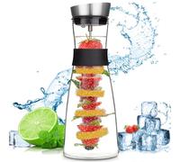 ZHHGOO Jarra de Agua de Vidrio,1.2 Litros Botella de Cristal y Tapa de Inoxidable,Brocheta de Fruta con Tapón Extraíble para Jugo Caliente Frío,Té,Leche y Café