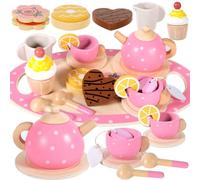 ZHHGOO Juego de té Infantil,Madera Juego de té Juguete con Postre Juguete, Accesorios Cocina Juguetes y Juegos de simulación de Cocina,Juguete Regalo para Niñas 3 4 5 6 7 años