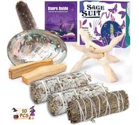 ZHHGOO Salvia Blanca,Cedro, 2 Salvia Blanca y 2 Incienso Palo Santo Madera Sagrada, Soporte de Trípode, Concha de Abulón,Pluma Larga-para la Limpieza Energética, para Eliminar la Energía Negativa