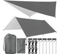 ZHHGOO Toldo de Refugio Camping 3x3M, Tienda de Campaña Tarp Impermeable con 6 Cuerdas + 6 Clavos de Tierra + 2 Bolsa de Guarda, Lona Toldo Camping para Vivac, Picnic, Playa, Hamaca, Furgoneta