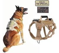 ZHHSUNY Arnés táctico militar para perro con parches de emblema bordados, arnés resistente sin tirones con asa y reflectante ajustable Molle, para entrenamiento, senderismo, caminar (caqui, L)