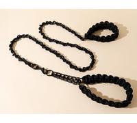 ZHHSUNY Cadena de perro de metal,con mango de cuerda blanda,Cadena de perro antirotura,Adecuado para collares de cuerda de tracción de metal para perros de tamaño mediano y grande (negro, XL)