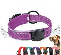 ZHHSUNY Collar de Perro Reflectante Aire Etiqueta,Etiqueta Impermeable de Perro de Cáscara,Suave Transpirable Collar de Perros con Soporte GPS (Color Púrpura, L)