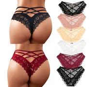 Zhiaek 6 Paquetes Tangas Mujer Pack Bragas de Encaje Ropa Interior Mujer Sexy Braguitas Brasileños de Cintura Baja Ultradelgada Calzoncillos Cómodas Transpirables Elástica