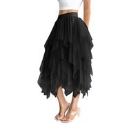 Zhiaek Falda Tul Mujer Cintura Elástica Falda Tutu Mujer 3 Capas Irregular Faldas Ballet Larga Casual Elegante para Carnaval Semana Santa Fiesta Halloween Prom Negro M