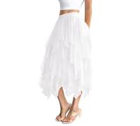 Zhiaek Falda Tul Mujer Cintura Elástica Falda Tutu Mujer 3 Capas Irregular Faldas Ballet Larga Casual Elegante para Carnaval Semana Santa Fiesta Halloween Prom Blanco M
