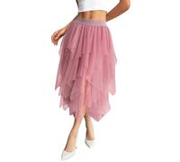Zhiaek Falda Tul Mujer Cintura Elástica Falda Tutu Mujer 3 Capas Irregular Faldas Ballet Larga Casual Elegante para Carnaval Semana Santa Fiesta Halloween Prom Rosa S
