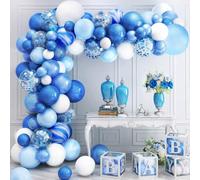 Zhiaek Kit Arco Globos Azul Blanco 100pcs Guirnalda de Globos Blanco con Globo de Confeti Azul con Cinta para Cumpleaños Fiesta Baby Shower Bodas Bautizo Decoración