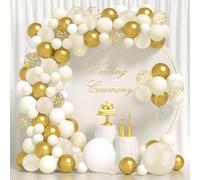 Zhiaek Kit Arco Globos Oro Blanco 100pcs Guirnalda de Globos de Arena Blanca y Dorada con Globo Beige para Cumpleaños Fiesta, Baby Showers Decoración, Boda Bohemia, Bautizo Comunion, Graduación