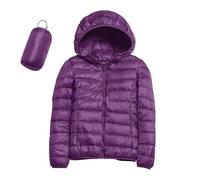 ZHIAN Chaqueta De Plumón Ligera For Mujer Con Capucha Ultraligera Acolchada Ligera Con Cremallera De Seda Suave Y Cálida(Purple,L)