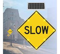 ZHIGUANYUN Señal de desaceleración con energía Solar y Luces LED Intermitentes. Señal de Advertencia Vial de Aluminio Reflectante de Alta Resistencia para Calles y vecindarios 30in