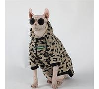 ZHIHAN Ropa para Gatos esfinge Gato sin Pelo otoño e Invierno cálido suéter con Estampado de Leopardo Chaqueta con Capucha, suéter marrón con Estampado de Leopardo, M