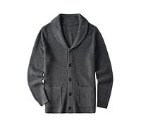 ZHILI Cárdigan Suéter para Hombre con Cuello Chal Ajuste Entallado de Punto Trenzado con Botones Negro de Lana Merina, gris oscuro, S