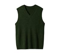Zhili FS - Suéter de Punto sin Mangas con Cuello en V para Hombre, Chaleco de Punto, Liso, Ajuste Holgado, para Todo Tipo de suéter, Verde Oscuro, Large