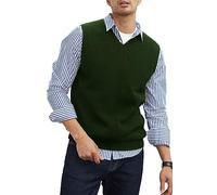 zhilifs Jersey de punto para hombre con cuello en V sin mangas, estilo amplio, camiseta de punto para combinar con todo, verde oscuro, L