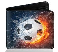 ZHIMEBYE Cartera de piel para adolescentes y niños, con cierre de cremallera, para tarjetas de crédito, identificación de crédito, con cremallera, estética, divertida, Fútbol: agua y fuego, Moderno