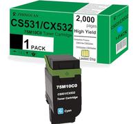 ZHINGUAN CS531 CX532 - Cartucho de tóner de repuesto para impresoras Lexmark CS531 CX532 75M10C0, compatible con impresoras CS531dw, CS632dwe, CX532adwe, CX635adwe (1 cian, con chip profesional)