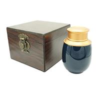 ZHIQIYI Urna de recuerdo para cenizas humanas, tapa de doble aleación de cerámica sellada, caja de grano de madera, exhibición en casa o oficina (azul)