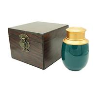 ZHIQIYI Urna de recuerdo, urnas pequeñas para cenizas humanas, tapa de sellado de doble aleación de cerámica hecha a mano, con caja de grano de madera, exhibición de entierro en casa u oficina (verde