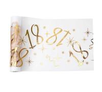 ZHITENG 18 Camino de Mesa de Cumpleaños, 28 cm x 10 m Se Puede Cortar Cinta de Mesa Oro Antimanchas Lavable Tapetes Centros Decorativos Table Runner Decoracion Comedor, para Cumpleaños Festiva