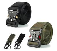 ZHITENG 2 Piezas Cinturon Tactico Hombre, 3,8 cm de Ancho Cinturon Trabajo con Llavero Colgador, Cinturón Militar de Nailon Ajustable Nylon, para Outdoor y Uso Diario (Verde Militar, Negro)