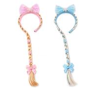 ZHITENG 2 Piezas Peluca de Princesa Rapunzel, Diademas de Princesa de Copo de Nieve Peluca Larga Trenzada para Niñas Accesorio de Vestir Con Trenzas, para Fiesta de Cumpleaños, Cosplay
