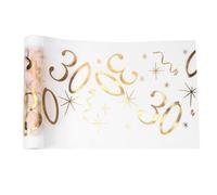 ZHITENG 30 Camino de Mesa de Cumpleaños, 28 cm x 10 m Se Puede Cortar Cinta de Mesa Oro Antimanchas Lavable Tapetes Centros Decorativos Table Runner Decoracion Comedor, para Cumpleaños Festiva