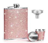 ZHITENG 4 Piezas Petacas de Alcohol 8oz 1 Embudo y 2 Copas de Vino, Petaca de Acero Cuero Rosa, Botella Agua Acero Inoxidable Portátil, Petaca Pequeña para Aguardiente Alcohol Todo Tipo