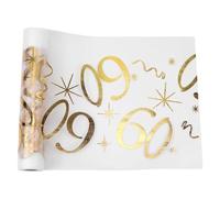 ZHITENG 60 Camino de Mesa de Cumpleaños, 28 cm x 10 m Se Puede Cortar Cinta de Mesa Oro Antimanchas Lavable Tapetes Centros Decorativos Table Runner Decoracion Comedor, para Cumpleaños Festiva