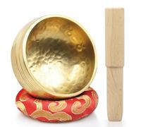 Zhiwei Juego De Cuencos Tibetano-8cm Cuenco Tibetano Con Mazo Y Cojín De Seda, Herramientas para Espacios de Bienestar y Terapia de Yoga, Instrumentos para Aliviar el Estrés (Golden)