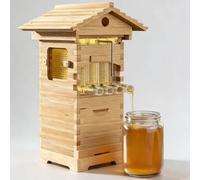 ZHIXUMM Kit De IniciacióN para Colmenas con Ventana De ObservacióN Y Grifo para Miel - Colmena De Madera con Flujo AutomáTico, Estilo CabañA, para Apicultura DoméStica En El JardíN.