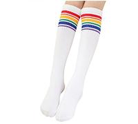 Zhiyao Medias hasta la rodilla para mujer y niña, de fútbol, deportivas, universidad, animadora, disfraz, calcetines de Navidad, Blanco, L
