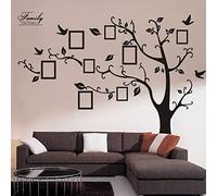 zhiyu&art decor Calcomanía de pared grande con diseño de árbol genealógico, marco de fotos negro, calcomanía para decoración de pared para sala de estar, decoración del hogar (árbol negro)
