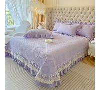 Zhiyuan Juego de colcha acolchada y 2 fundas de almohada con volante en fibra de algodón lavado, 245 x 270 cm, Lila