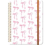 ZHIZHEND Ruled Spiral Writing Notebook,A5 Hardcover Lined College Journal for Women,Strong Twin-Wire Binding with Premium Paper,8.4" X 6",Perfect for School,Office,Home(Pink Bow)