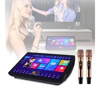 ZHJOPP de Karaoke Profesional, máquina de Karaoke con Pantalla táctil 4K de 19,5 Pulgadas con 2 micrófonos inalámbricos de reverberación, Control de Aplicaciones