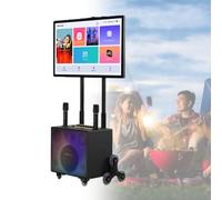 ZHJOPP Karaoke Bluetooth portátil, KTV Bluetooth con Pantalla táctil de 32"con 2 micrófonos inalámbricos, luz de Color LED, máquina Profesional Plegable (Black)
