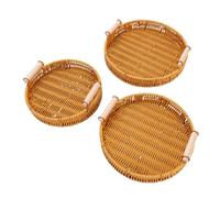 Zhjvihx Bandeja Redonda de Ratán de 3 Piezas, Bandeja Decorativa Tejida a Mano con Asas para Almacenamiento de té, Aperitivos, Frutas y café, Organizadora de Decoración del Hogar