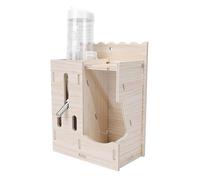 Zhjvihx Soporte para Botella de Agua 2 en 1 para Hámster, Soporte de Madera para Mascotas con Base Pesada para Accesorios de Jaula para Hámster, Jerbo, Erizo, Botella de Agua Colgante 2