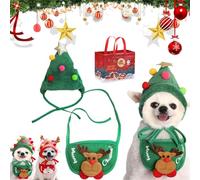 ZHKVAG Adorable Christmas Tree Pom-Pom Hat, Celery Pets Dog Santa Hat, Celerypets Dog Christmas Tree Hats, Celery Pets Dog Christmas Hat, Funny Dog Christmas Hat Pets Santa Bibs (S,A Set)