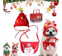 ZHKVAG Adorable Christmas Tree Pom-Pom Hat, Celery Pets Dog Santa Hat, Celerypets Dog Christmas Tree Hats, Celery Pets Dog Christmas Hat, Funny Dog Christmas Hat Pets Santa Bibs (M,C Set)